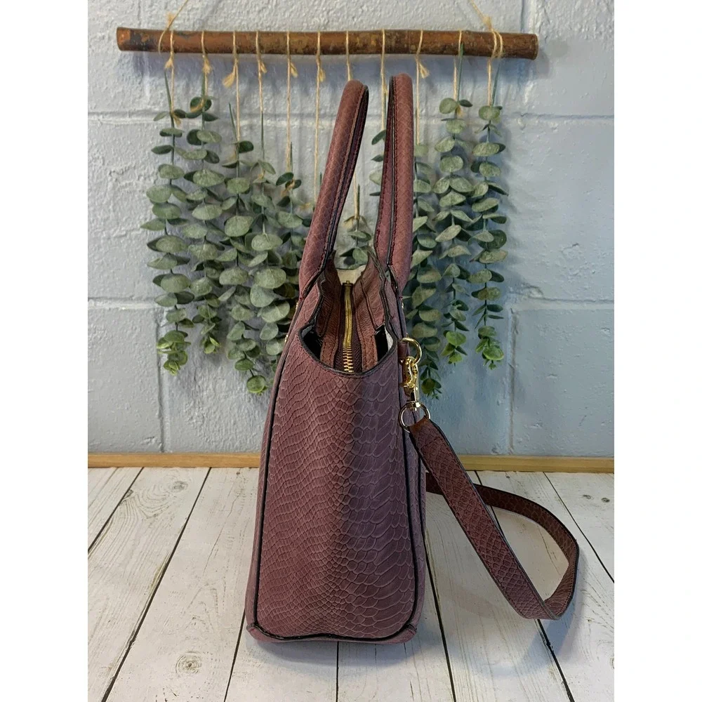 Ivanka Trump Plum Mauve Snakeskin Embossed Faux Leather Satchel Tote Bag - Picture 5 of 10
